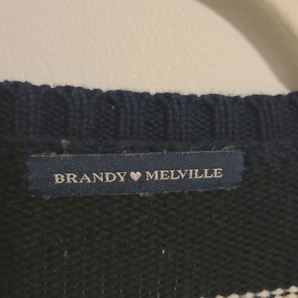 Brandy Melville | Women's Black and Cream Striped Crewneck Sweater (One Size) - Picture 2 of 12